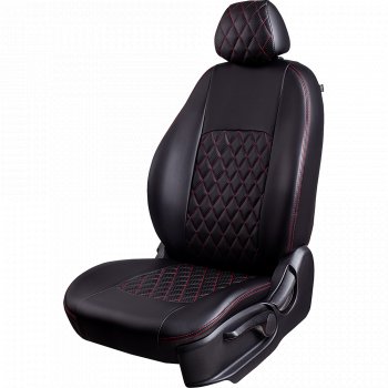Чехлы для сидений Lord Autofashion Турин Ромб (экокожа) Toyota RAV4 XA40 5 дв. дорестайлинг (2012-2015) (Черный, вставка черная, строчка красная)