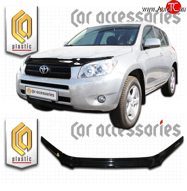 2 399 р. Дефлектор капота CA Plastic exclusive  Toyota RAV4  XA305 (2005-2009) 5 дв. дорестайлинг (Classic черный, Без надписи)  с доставкой в г. Кемерово