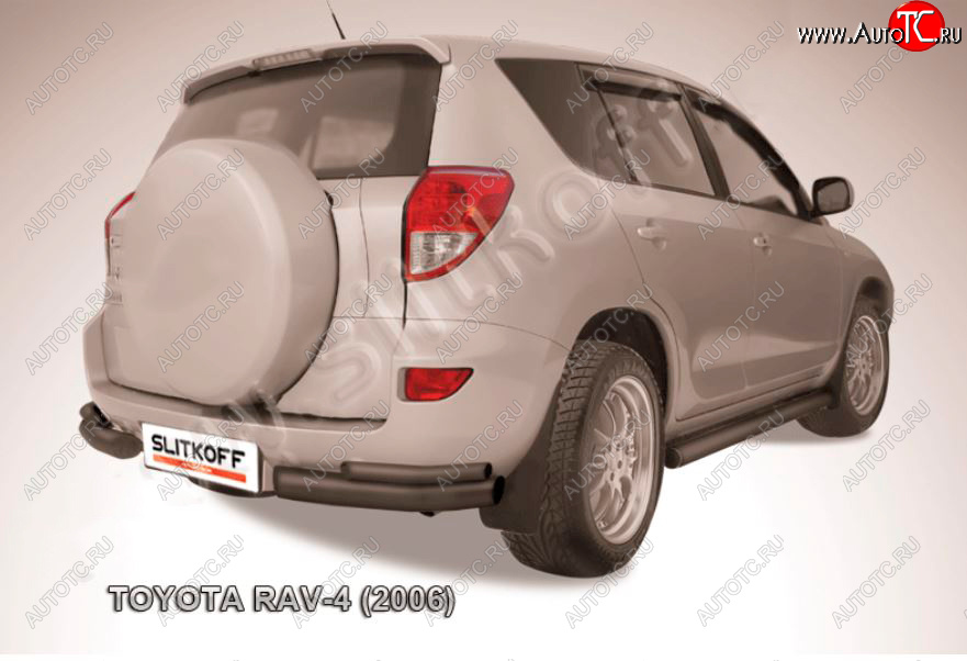 5 749 р. Защита заднего бампера Slitkoff (d57 мм, уголки)  Toyota RAV4  XA305 (2005-2009) 5 дв. дорестайлинг (Сталь с полимерным покрытием в цвет: черный)  с доставкой в г. Кемерово