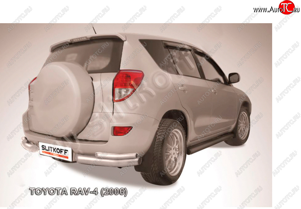 5 749 р. Защита заднего бампера Slitkoff (d57 мм, уголки)  Toyota RAV4  XA305 (2005-2009) 5 дв. дорестайлинг (Сталь с полимерным покрытием в цвет: серебристый)  с доставкой в г. Кемерово
