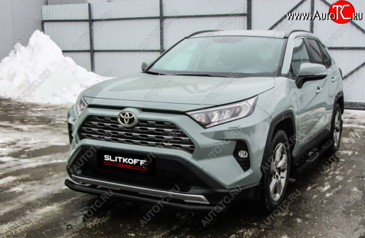 7 499 р. Защита переднего бампера Slitkoff (Ø57 мм)  Toyota RAV4  XA50 (2018-2025) 5 дв. дорестайлинг (Сталь с полимерным покрытием в цвет: черный)  с доставкой в г. Кемерово