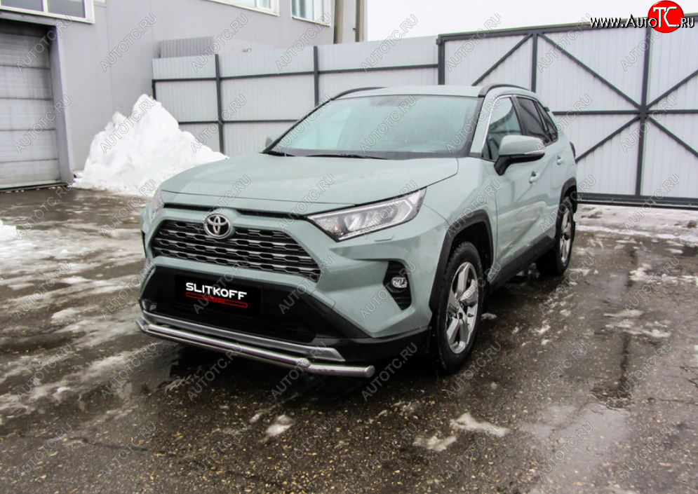 13 699 р. Защита переднего бампера Slitkoff (Ø57 и 42 мм)  Toyota RAV4  XA50 (2018-2025) 5 дв. дорестайлинг (Нержавейка)  с доставкой в г. Кемерово