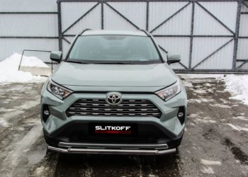 13 699 р. Защита переднего бампера Slitkoff (Ø57 и 42 мм)  Toyota RAV4  XA50 (2018-2025) 5 дв. дорестайлинг (Нержавейка)  с доставкой в г. Кемерово. Увеличить фотографию 2