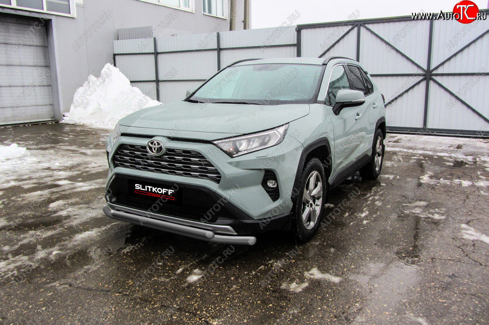 9 599 р. Защита переднего бампера Slitkoff (Ø57 и 42 мм)  Toyota RAV4  XA50 (2018-2025) 5 дв. дорестайлинг (Сталь с полимерным покрытием в цвет: серебристый)  с доставкой в г. Кемерово