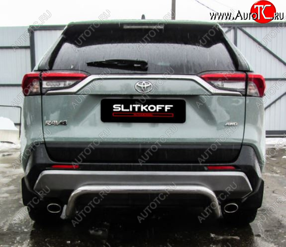 10 749 р. Защита заднего бампера D57 cкоба Slitkoff  Toyota RAV4  XA50 (2018-2025) 5 дв. дорестайлинг (Нержавейка полированная)  с доставкой в г. Кемерово