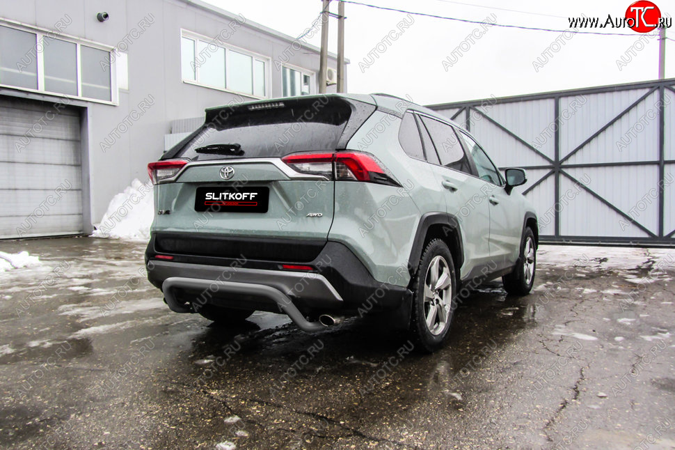 7 499 р. Защита заднего бампера Slitkoff (Ø57 мм, скоба)  Toyota RAV4  XA50 (2018-2025) 5 дв. дорестайлинг (Сталь с полимерным покрытием в цвет: серебристый)  с доставкой в г. Кемерово