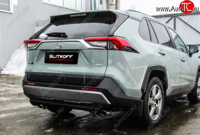 6 399 р. Защита заднего бампера Slitkoff (Ø57 мм)  Toyota RAV4  XA50 (2018-2025) 5 дв. дорестайлинг (Сталь с полимерным покрытием в цвет: черный)  с доставкой в г. Кемерово