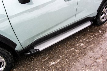 Пороги алюминиевые Slitkoff Toyota RAV4  XA50 (2018-2025) 5 дв. дорестайлинг (Optima Silver)