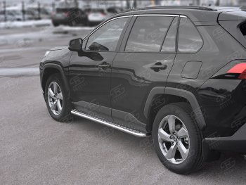 Пороги SLITKOFF d42 с листом Toyota RAV4  XA50 (2018-2025) 5 дв. дорестайлинг (лист алюминий, труба нержавейка)