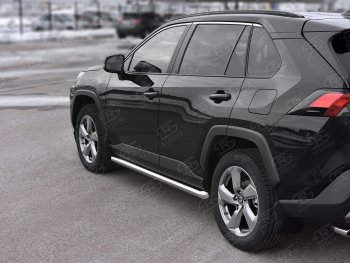 19 999 р. Защита порогов на SLITKOFF труба d63  Toyota RAV4  XA50 (2018-2025) 5 дв. дорестайлинг (защита порогов со скосами на торцах)  с доставкой в г. Кемерово. Увеличить фотографию 2