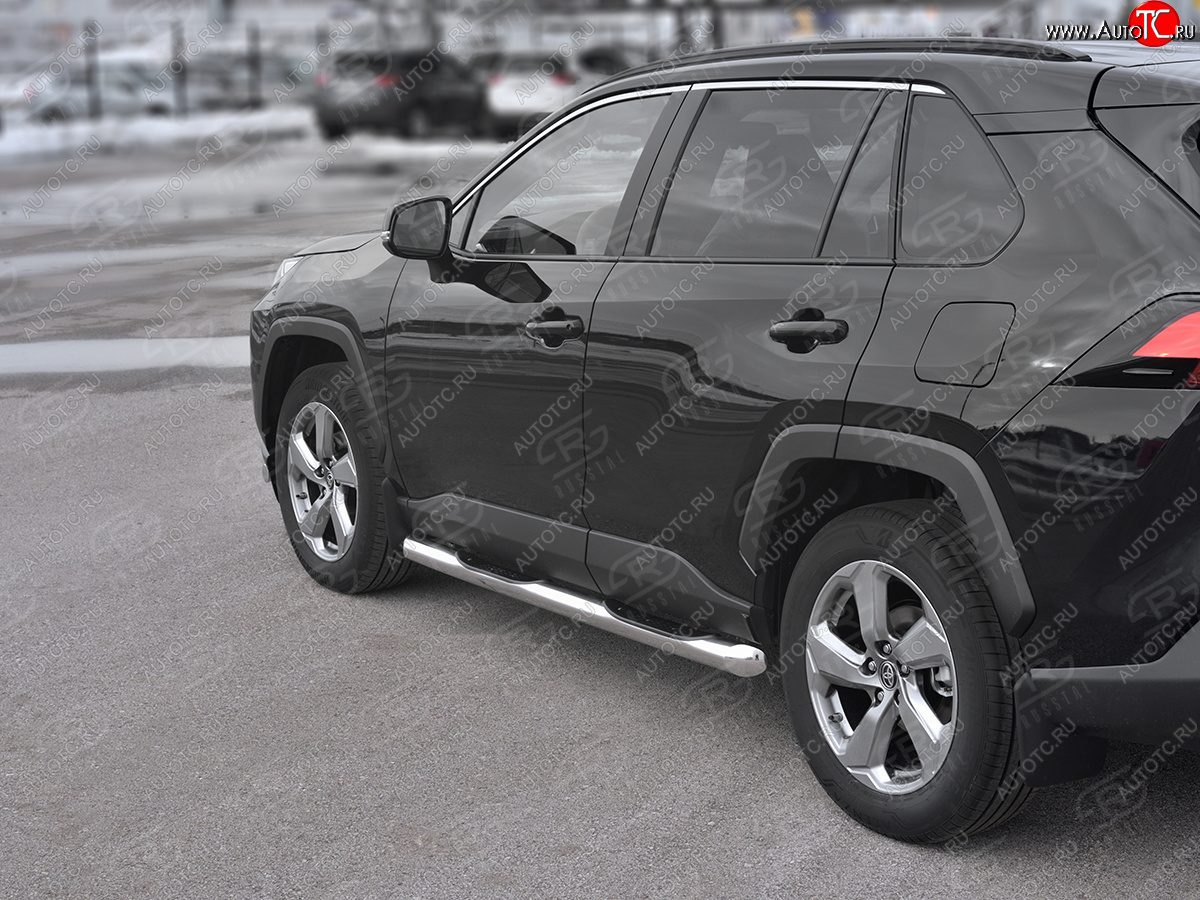 24 549 р. Защита порогов на SLITKOFF d76 с накладкой  Toyota RAV4  XA50 (2018-2025) 5 дв. дорестайлинг (защита порогов со скосами на торцах)  с доставкой в г. Кемерово
