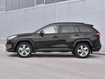 24 549 р. Защита порогов на SLITKOFF d76 с накладкой  Toyota RAV4  XA50 (2018-2025) 5 дв. дорестайлинг (защита порогов со скосами на торцах)  с доставкой в г. Кемерово. Увеличить фотографию 2