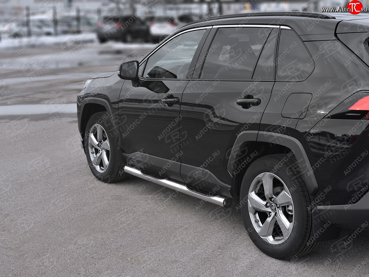 22 549 р. Защита порогов на SLITKOFF труба d76 с накладкой Toyota RAV4 XA50 5 дв. дорестайлинг (2018-2025) (защита порогов с заглушками на торцах)  с доставкой в г. Кемерово