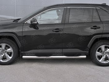 24 549 р. Защита порогов на SLITKOFF труба d76 с накладкой  Toyota RAV4  XA50 (2018-2025) 5 дв. дорестайлинг (защита порогов с закругленными торцами)  с доставкой в г. Кемерово. Увеличить фотографию 2