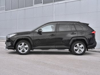 24 549 р. Защита порогов на SLITKOFF труба d76 с накладкой  Toyota RAV4  XA50 (2018-2025) 5 дв. дорестайлинг (защита порогов с закругленными торцами)  с доставкой в г. Кемерово. Увеличить фотографию 3