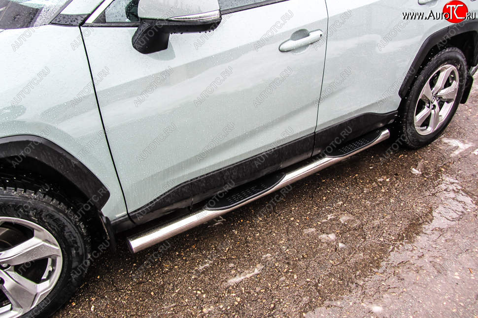 15 999 р. Защита порогов Slitkoff (Ø76 мм, с проступями)  Toyota RAV4  XA50 (2018-2025) 5 дв. дорестайлинг (Нержавейка)  с доставкой в г. Кемерово