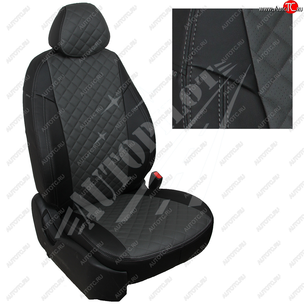 14 249 р. Чехлы сидений AUTOPILOT Экокожа Ромб (40/60, с вырезом под подлокотник).  Toyota RAV4  XA50 (2018-2025) 5 дв. дорестайлинг (Черный + Темно серый)  с доставкой в г. Кемерово