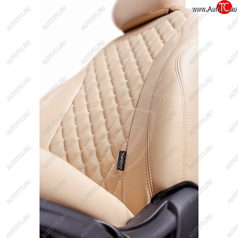 18 399 р. Чехлы для сидений Lord Autofashion Байрон (экокожа, 60/40, подлокотник, 3 Г-образных подголовника)  Toyota RAV4  XA50 (2018-2025) 5 дв. дорестайлинг (Бежевый, вставка бежевая, строчка бежевая)  с доставкой в г. Кемерово