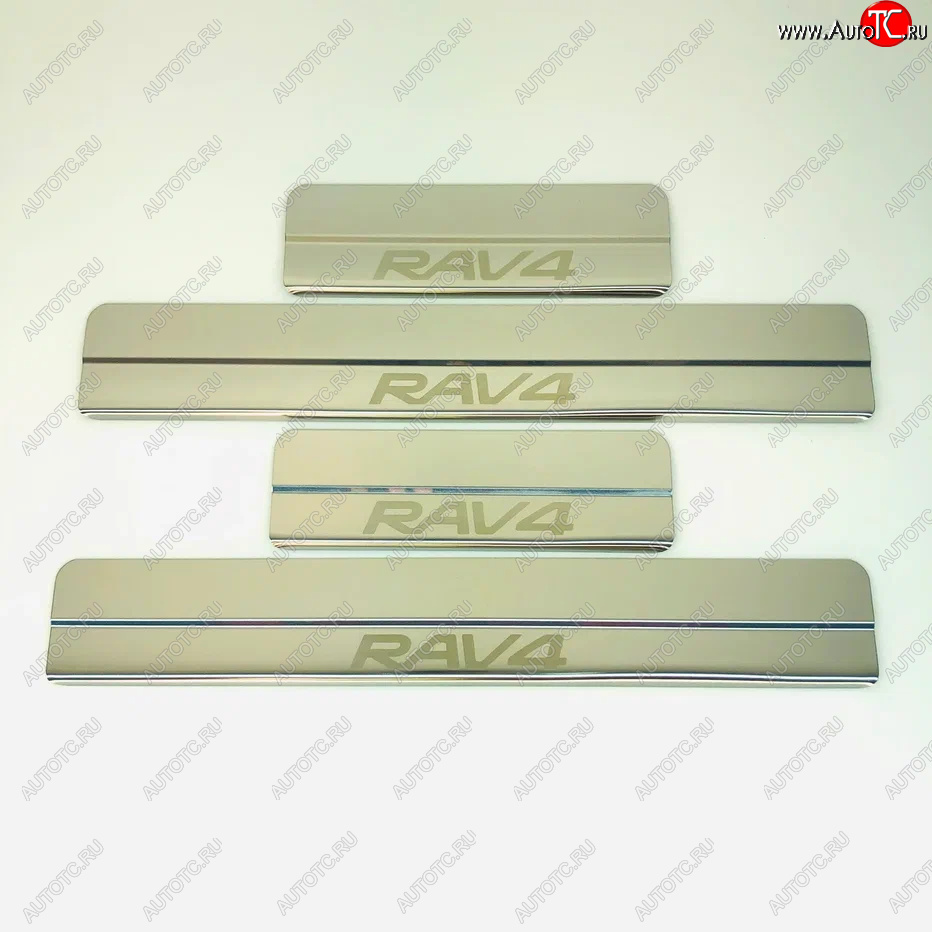 2 199 р. Накладки порожков салона INOX Toyota RAV4 XA50 5 дв. дорестайлинг (2018-2025) (Нержавеющая сталь)  с доставкой в г. Кемерово