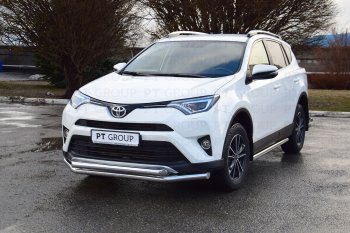 23 799 р. Защита переднего бампера двойная из труб d63/63 мм Petroil Tuning  Toyota RAV4  XA40 (2015-2019) 5 дв. рестайлинг (Нержавеющая полированная сталь)  с доставкой в г. Кемерово. Увеличить фотографию 2