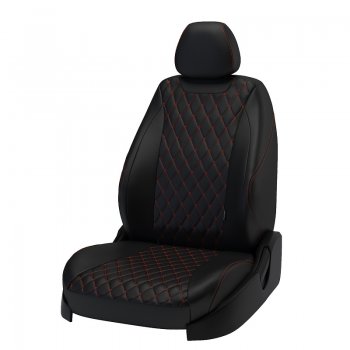 Чехлы для сидений Lord Autofashion Байрон (экокожа) Toyota RAV4 XA40 5 дв. дорестайлинг (2012-2015) (Чёрный, вставка чёрная, строчка красная)