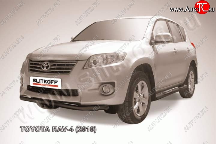 7 399 р. Защита переднего бампер Slitkoff  Toyota RAV4  XA30 (2010-2013) 5 дв. 2-ой рестайлинг, 5 дв. удлиненный 2-ой рестайлинг (Цвет: серебристый)  с доставкой в г. Кемерово