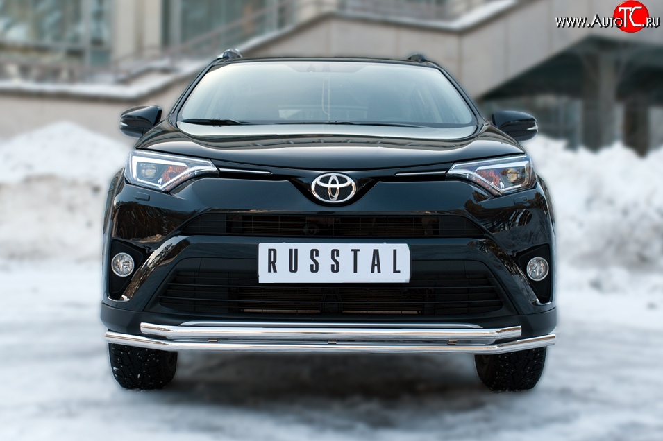 17 549 р. Защита переднего бампера (2 трубыØ42 мм, нержавейка) SLITKOFF  Toyota RAV4  XA40 (2015-2019) 5 дв. рестайлинг  с доставкой в г. Кемерово