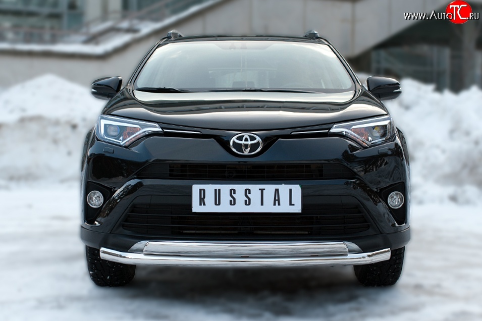 15 449 р. Защита переднего бампера (2 трубыØ75х42 и 63 мм, нержавейка) Russtal Toyota RAV4 XA40 5 дв. рестайлинг (2015-2019)  с доставкой в г. Кемерово
