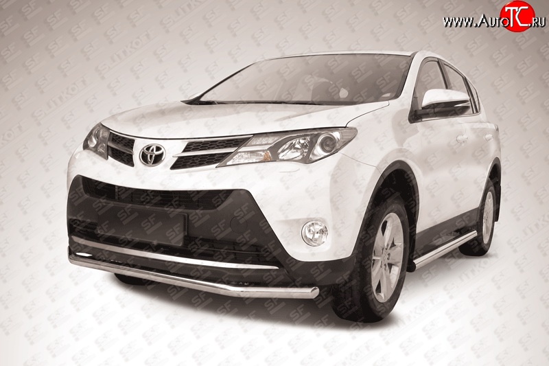 10 749 р. Одинарная защита переднего бампера из трубы диаметром 57 мм Slitkoff  Toyota RAV4  XA40 (2012-2015) 5 дв. дорестайлинг (Цвет: нержавеющая полированная сталь)  с доставкой в г. Кемерово