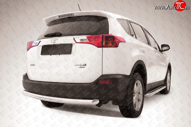 10 449 р. Защита заднего бампера из трубы диаметром 76 мм Slitkoff Toyota RAV4 XA40 5 дв. дорестайлинг (2012-2015) (Цвет: нержавеющая полированная сталь)  с доставкой в г. Кемерово