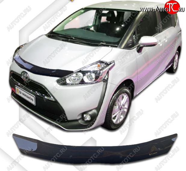 2 599 р. Дефлектор капота CA-Plastiс Toyota Sienta XP170 дорестайинг (2015-2019) (Classic черный, Без надписи)  с доставкой в г. Кемерово