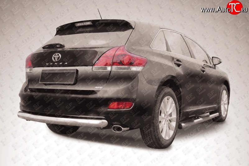 12 999 р. Защита заднего бампера из трубы диаметром 76 мм (рестайлинг) Slitkoff  Toyota Venza  GV10 (2012-2016) рестайлинг (Цвет: нержавеющая полированная сталь)  с доставкой в г. Кемерово