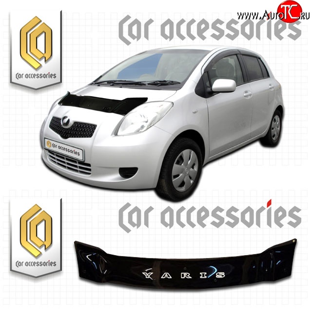 2 199 р. Дефлектор капота CA-Plastic  Toyota Yaris  XP90 (2005-2010) дорестайлинг, хэтчбэк 3 дв., дорестайлинг, хэтчбэк 5 дв., рестайлинг, хэтчбэк 3 дв., рестайлинг, хэтчбэк 5 дв. (Classic черный, Без надписи)  с доставкой в г. Кемерово