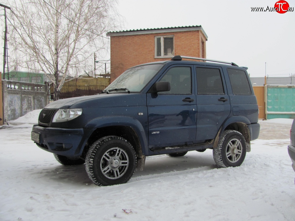 7 229 р. Рейлинги Ралекс-Тюнинг  Уаз Патриот  Спорт (2012-2013) (Нагрузка до 100 кг (усиленные кронштейны башмаков 4 штуки) (2 башмака))  с доставкой в г. Кемерово