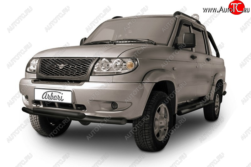 12 999 р. Двойная защита переднего бампера (d57+d57) Arbori Уаз Патриот Карго (2008-2014) (Цвет: черный металл, крашенный.)  с доставкой в г. Кемерово