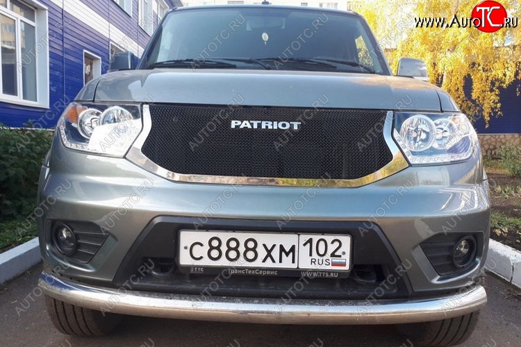 12 499 р. Решетка радиатора CrTuning Уаз Патриот 23632 1 рестайлинг пикап (2014-2016) (Сетка черная, С надписью PATRIOT)  с доставкой в г. Кемерово
