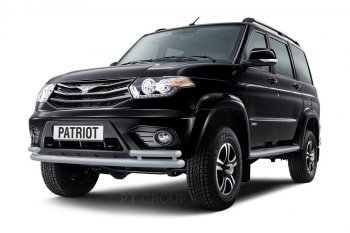6 999 р. Защита переднего бампера (двойная с углами Ø63 и 51 мм) Petroil Tuning  Уаз Патриот ( 23632,  3163 5-дв.,  3163 5 дв.) (2014-2025) 1 рестайлинг пикап, 1-ый рестайлинг, 2-ой рестайлинг пикап, 2-ой рестайлинг (Черный (Шагрень))  с доставкой в г. Кемерово. Увеличить фотографию 3