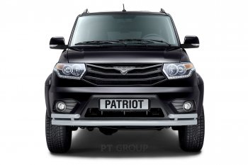 6 999 р. Защита переднего бампера (двойная с углами Ø63 и 51 мм) Petroil Tuning  Уаз Патриот ( 23632,  3163 5-дв.,  3163 5 дв.) (2014-2025) 1 рестайлинг пикап, 1-ый рестайлинг, 2-ой рестайлинг пикап, 2-ой рестайлинг (Черный (Шагрень))  с доставкой в г. Кемерово. Увеличить фотографию 4