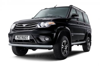 Защита переднего бампера одинарная из трубы d63 мм Petroil Tuning Уаз Патриот ( 23632,  3163 5-дв.) (2014-2016) 1 рестайлинг пикап, 1-ый рестайлинг (Черный (Шагрень))
