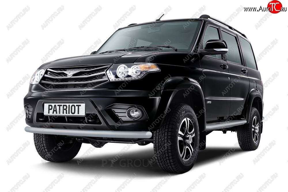 5 999 р. Защита переднего бампера одинарная из трубы d63 мм Petroil Tuning  Уаз Патриот ( 23632,  3163 5-дв.) (2014-2016) 1 рестайлинг пикап, 1-ый рестайлинг (Черный (Шагрень))  с доставкой в г. Кемерово