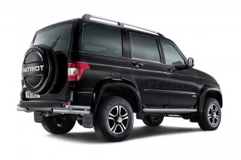 Защита заднего бампера Petroil Tuning (уголки двойные, сталь с полимерным покрытием, d63/51) Уаз Патриот ( 23632,  3163 5-дв.,  3163 5 дв.) (2014-2025) 1 рестайлинг пикап, 1-ый рестайлинг, 2-ой рестайлинг пикап, 2-ой рестайлинг (Черная (шагрень))