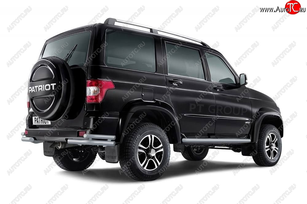 8 049 р. Защита заднего бампера Petroil Tuning (уголки двойные, сталь с полимерным покрытием, d63/51) Уаз Патриот 23632 2-ой рестайлинг пикап (2016-2025) (Черная (шагрень))  с доставкой в г. Кемерово