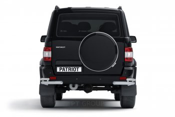8 049 р. Защита заднего бампера Petroil Tuning (уголки двойные, сталь с полимерным покрытием, d63/51) Уаз Патриот 23632 2-ой рестайлинг пикап (2016-2025) (Черная (шагрень))  с доставкой в г. Кемерово. Увеличить фотографию 3