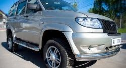 83 999 р. Защита порогов с пластиковыми вставками для ног из круглой трубы диаметром 76 мм Russtal Уаз Патриот 3163 5 дв. дорестайлинг (2005-2013) (Защита порогов с со скосами на торцах (вариант 1))  с доставкой в г. Кемерово. Увеличить фотографию 2