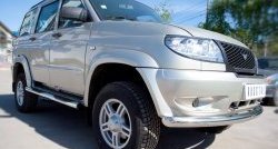 83 999 р. Защита порогов с пластиковыми вставками для ног из круглой трубы диаметром 76 мм Russtal Уаз Патриот 3163 5 дв. дорестайлинг (2005-2013) (Защита порогов с со скосами на торцах (вариант 1))  с доставкой в г. Кемерово. Увеличить фотографию 5