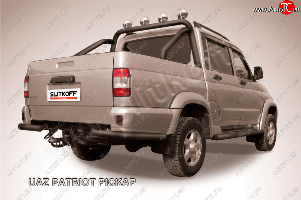 5 199 р. Защита заднего бампера Slitkoff (Ø57 мм, уголки)  Уаз Патриот  23632 (2008-2014) дорестайлинг пикап (Сталь с полимерным покрытием в цвет: черный)  с доставкой в г. Кемерово