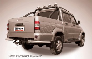 Защита заднего бампера Slitkoff (Ø76 мм, уголки) Уаз Патриот  23632 (2008-2014) дорестайлинг пикап (Сталь с полимерным покрытием в цвет: серебристый)
