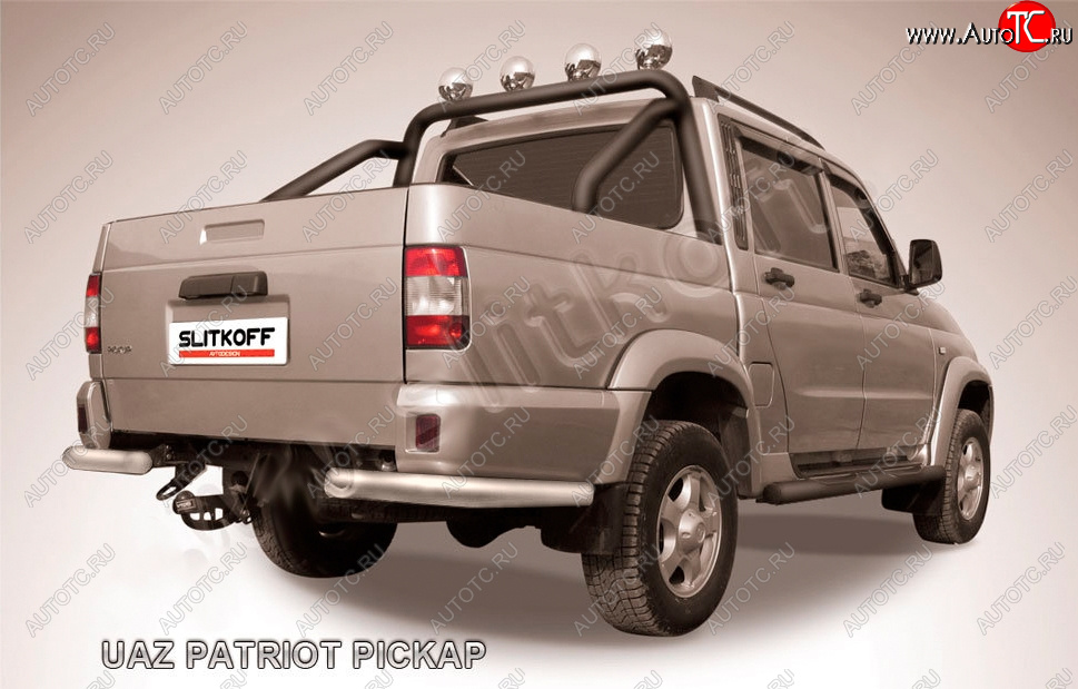 6 349 р. Защита заднего бампера Slitkoff (Ø76 мм, уголки)  Уаз Патриот  23632 (2008-2014) дорестайлинг пикап (Сталь с полимерным покрытием в цвет: серебристый)  с доставкой в г. Кемерово