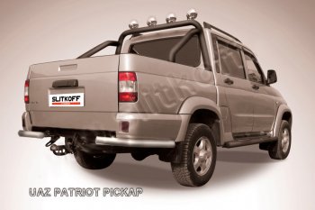 Защита заднего бампера Slitkoff (Ø57 мм, уголки) Уаз Патриот  23632 (2008-2014) дорестайлинг пикап (Сталь с полимерным покрытием в цвет: серебристый)