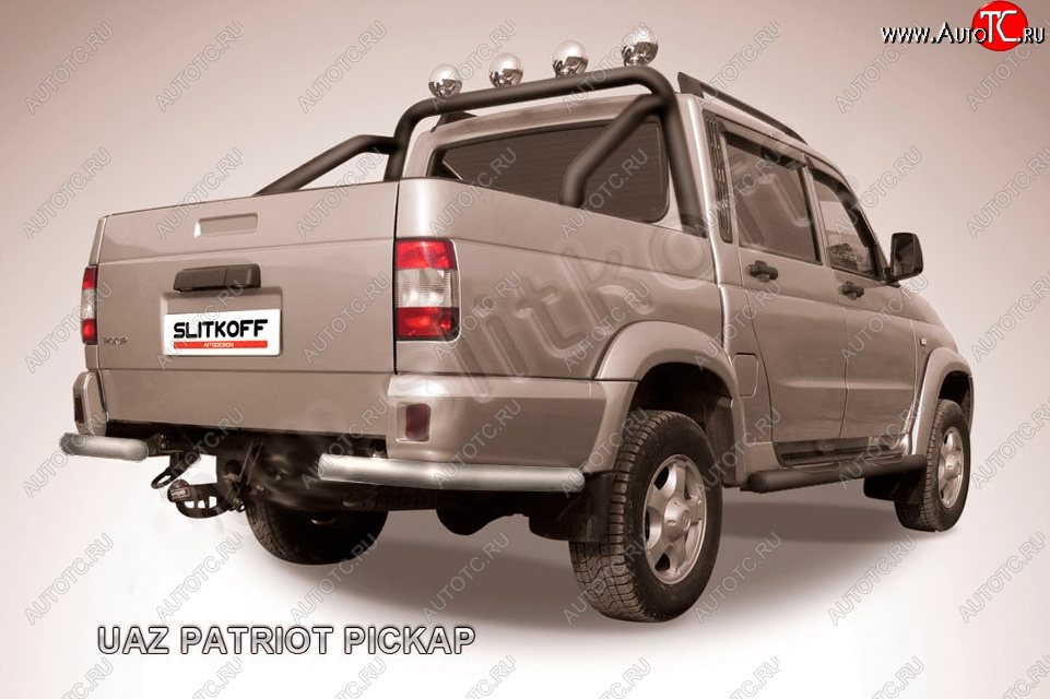 5 199 р. Защита заднего бампера Slitkoff (Ø57 мм, уголки)  Уаз Патриот  23632 (2008-2014) дорестайлинг пикап (Сталь с полимерным покрытием в цвет: серебристый)  с доставкой в г. Кемерово